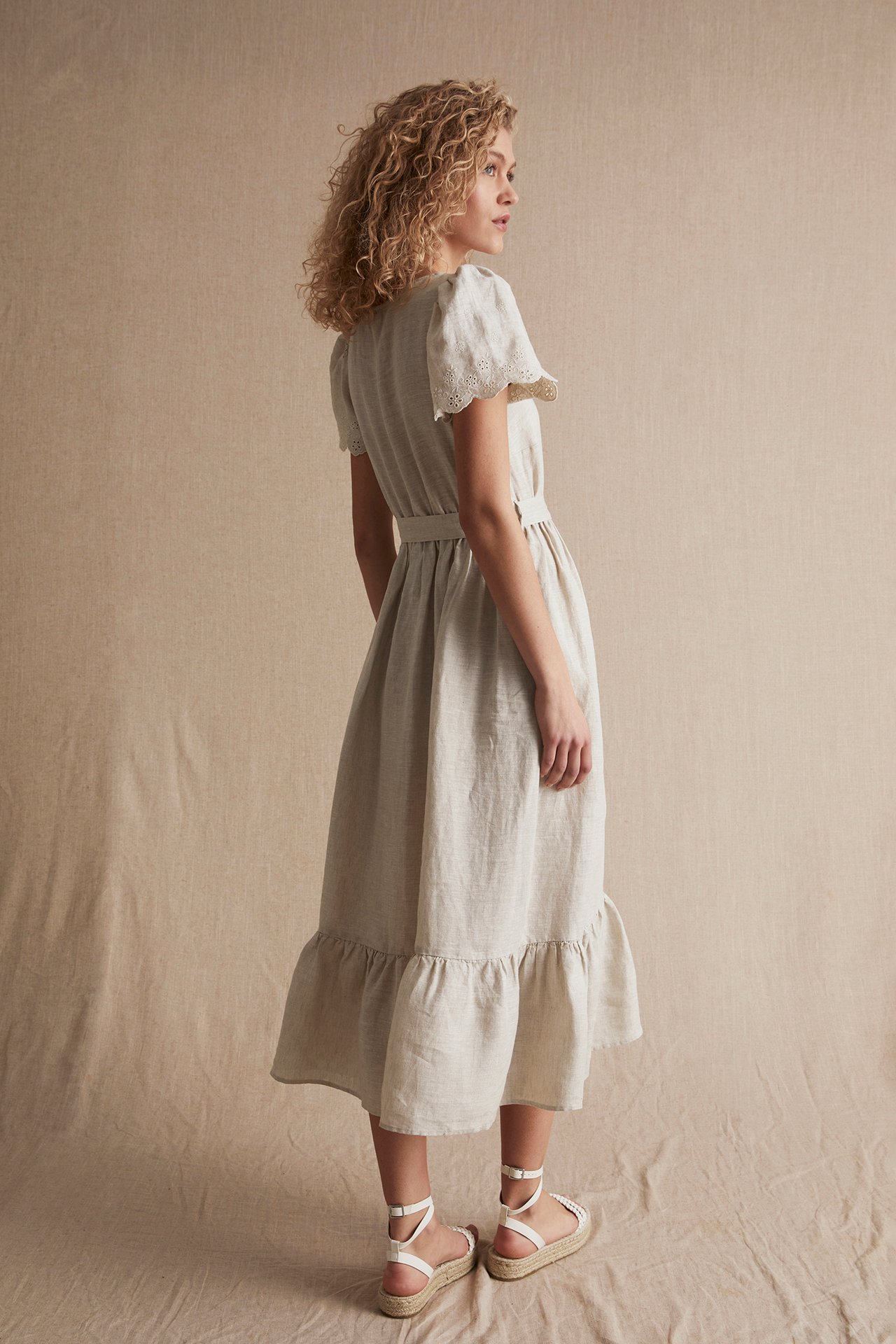 Women's linen wrap dress - Light beige - 6