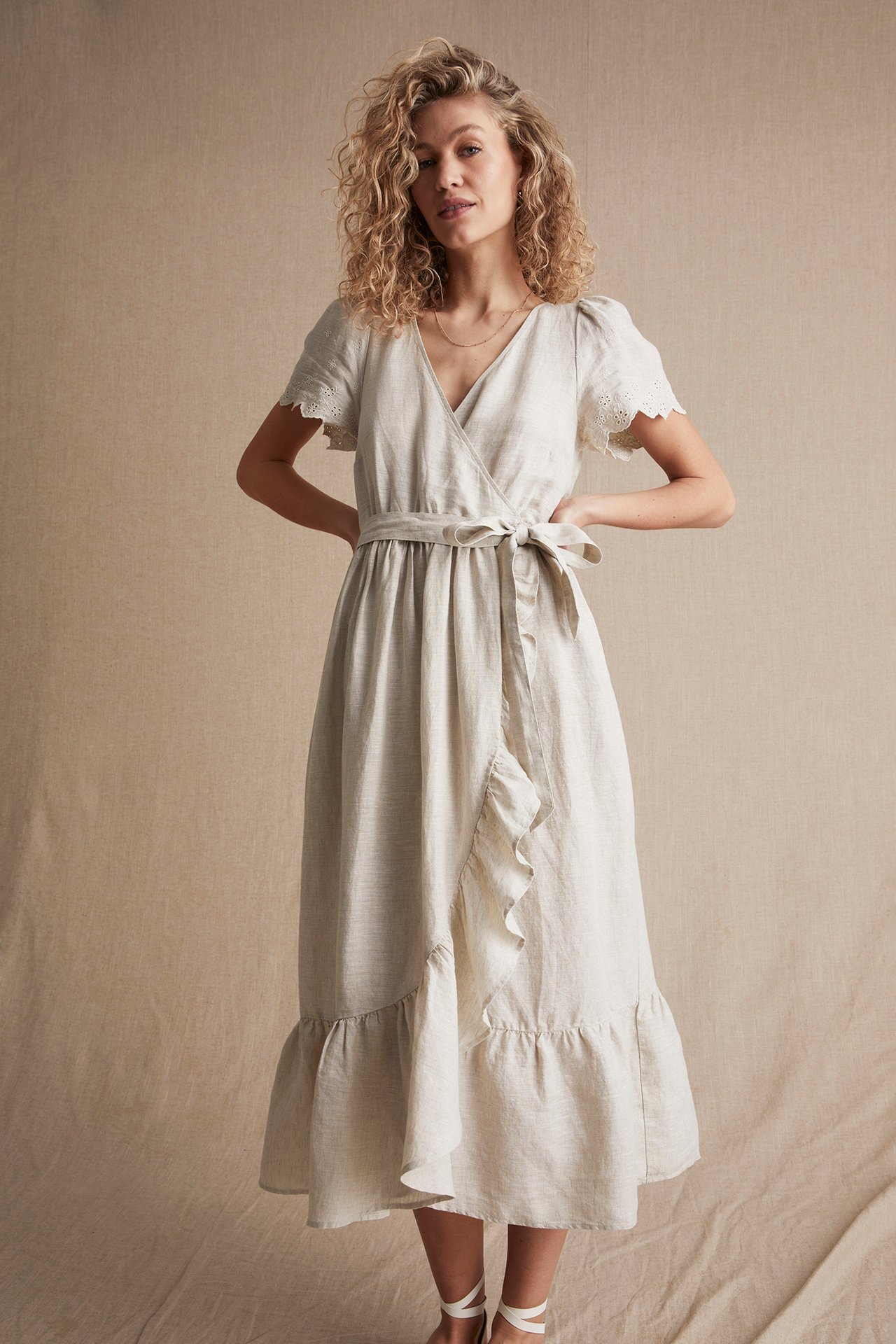 Women's linen wrap dress - Light beige - 2