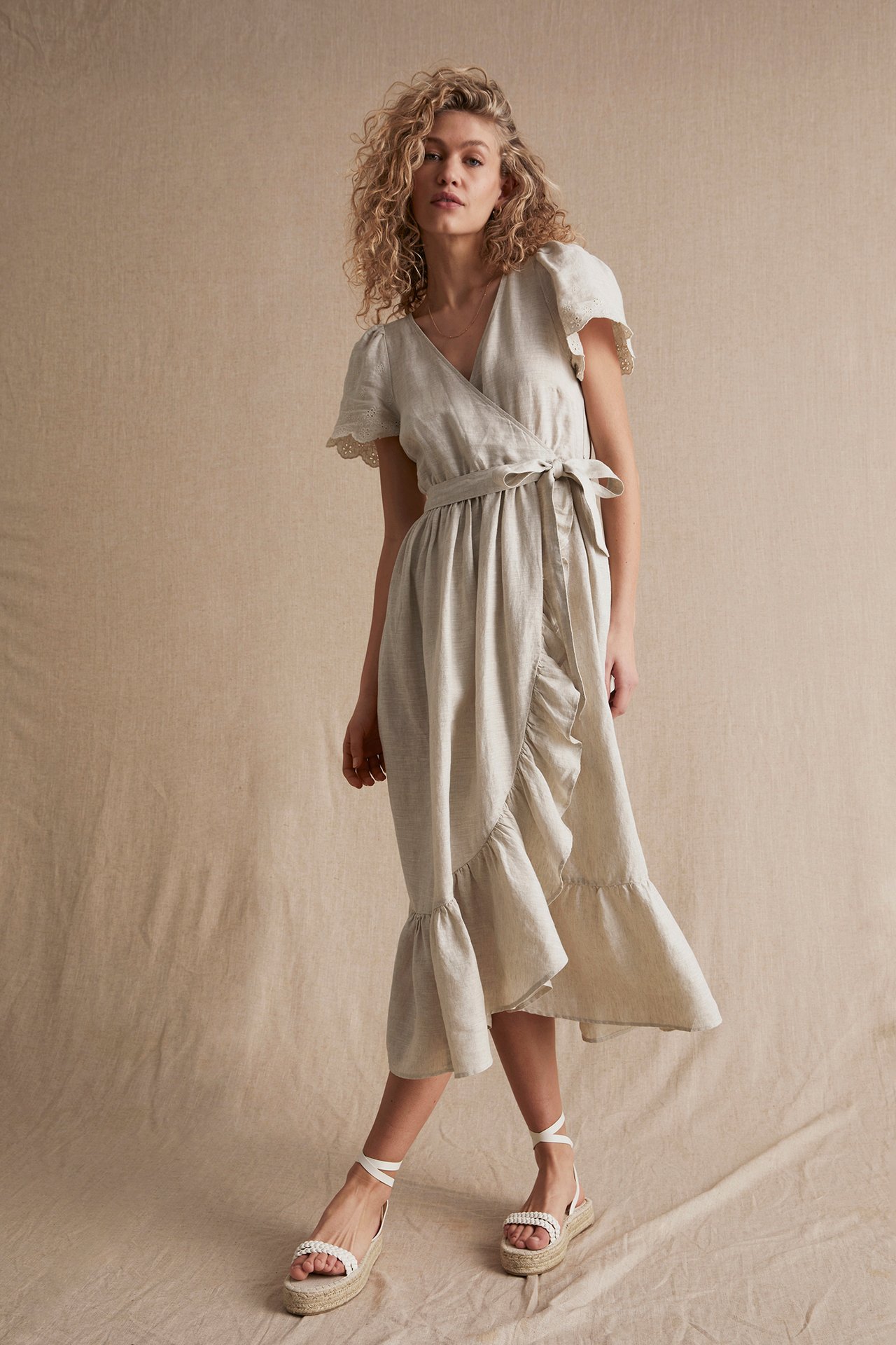 Women's linen wrap dress - Light beige - 1