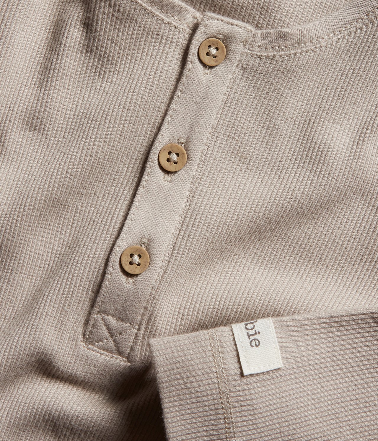 Gerippter Body mit langen Ärmeln - Beige - 1