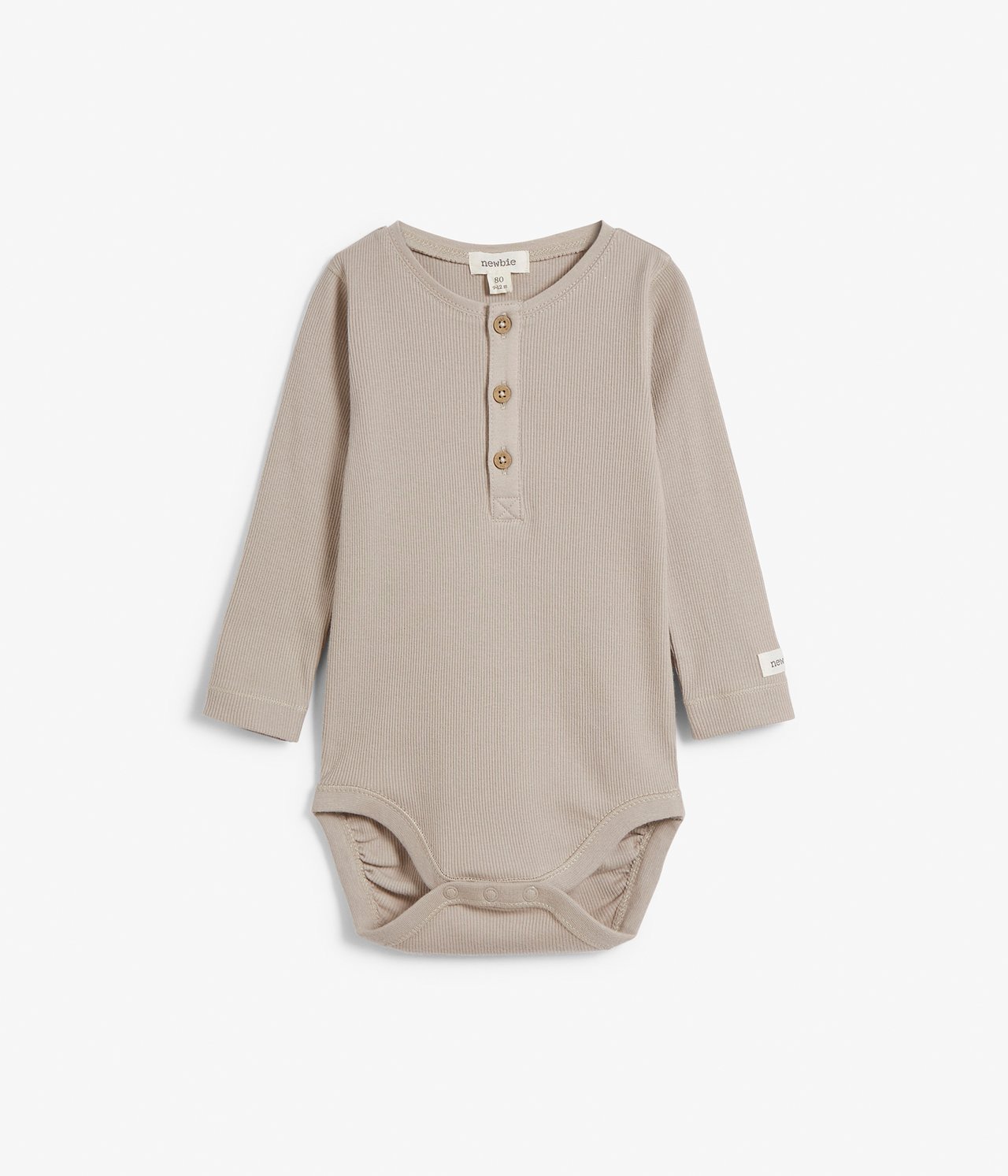 Gerippter Body mit langen Ärmeln - Beige - 2