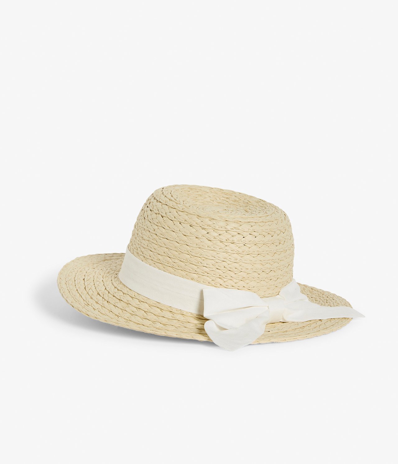 Satin brim straw hat - Light beige - 1