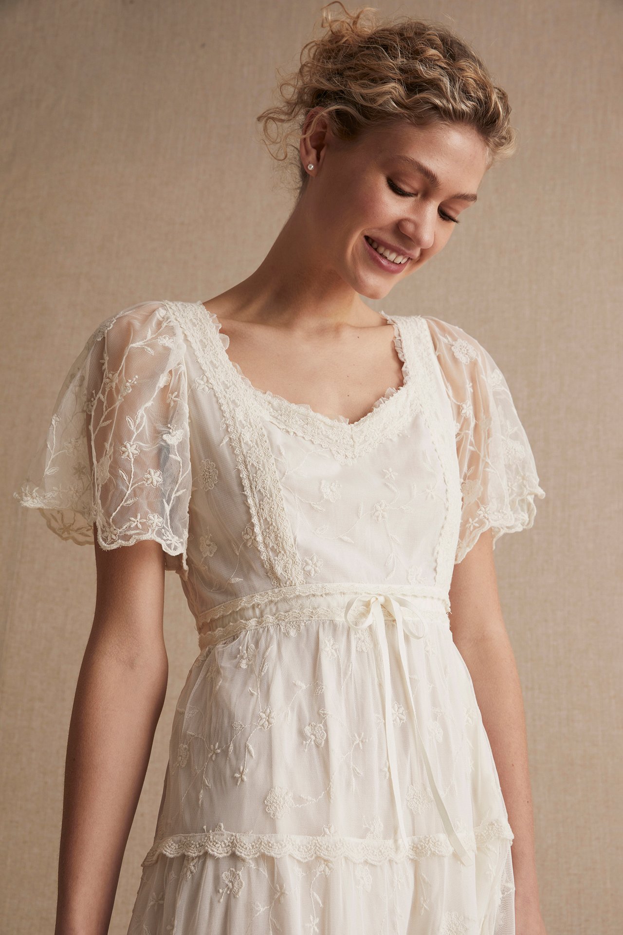 Hochzeitskleid aus Mesh für Damen - Naturweiß - 181 cm/Größe S - 5