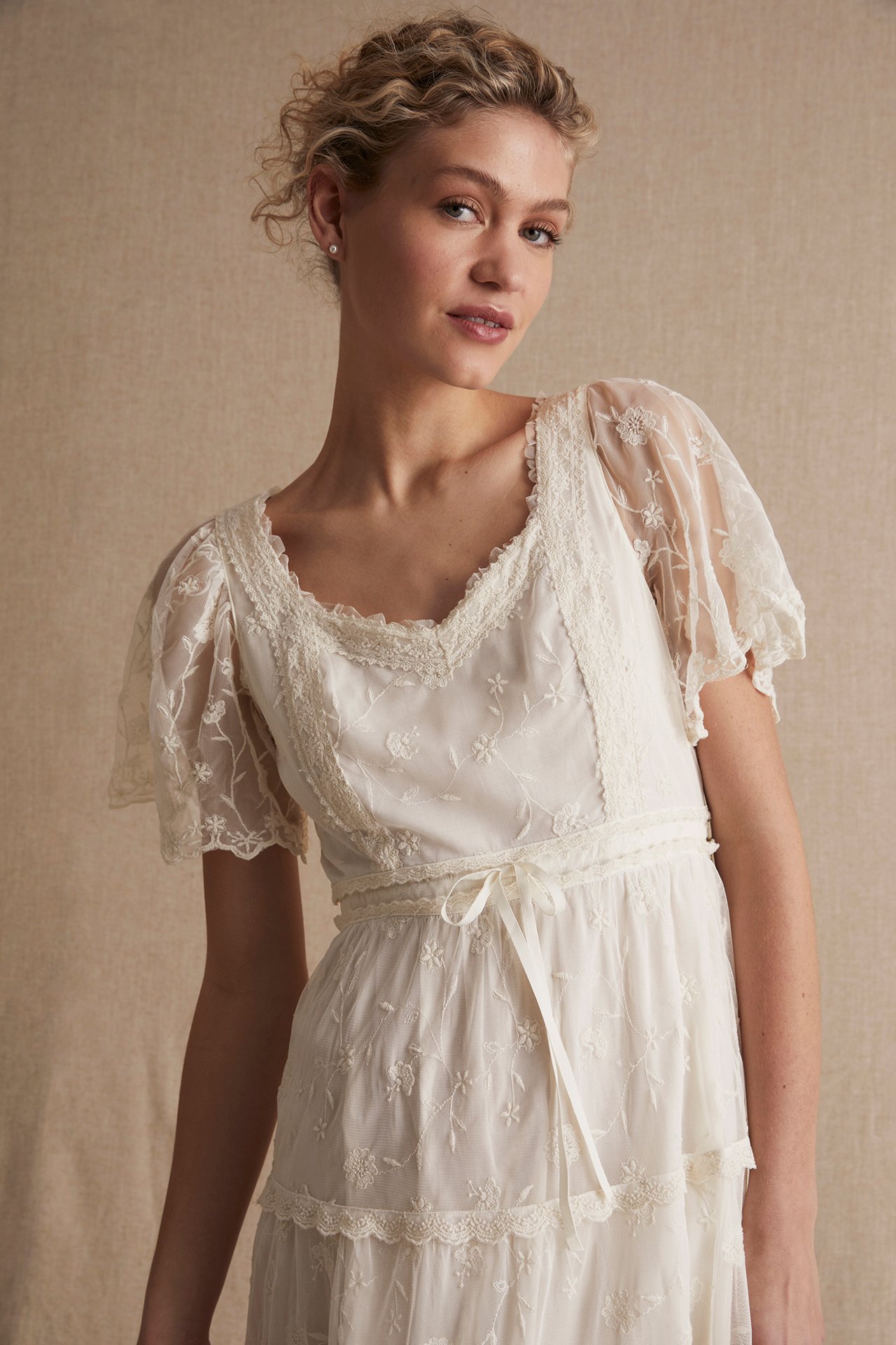 Hochzeitskleid aus Mesh für Damen - Naturweiß - 181 cm/Größe S - 6