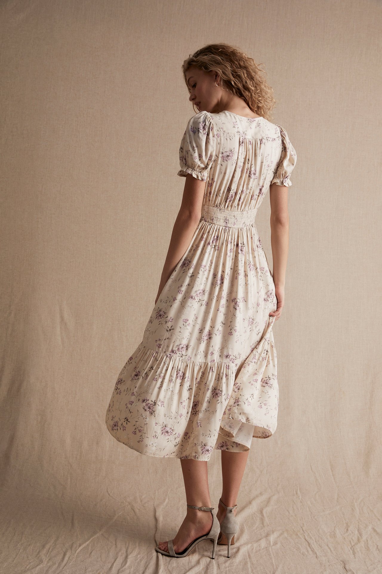Midikleid mit Blumenmuster für Damen - Beige - 181 cm/Größe S - 5