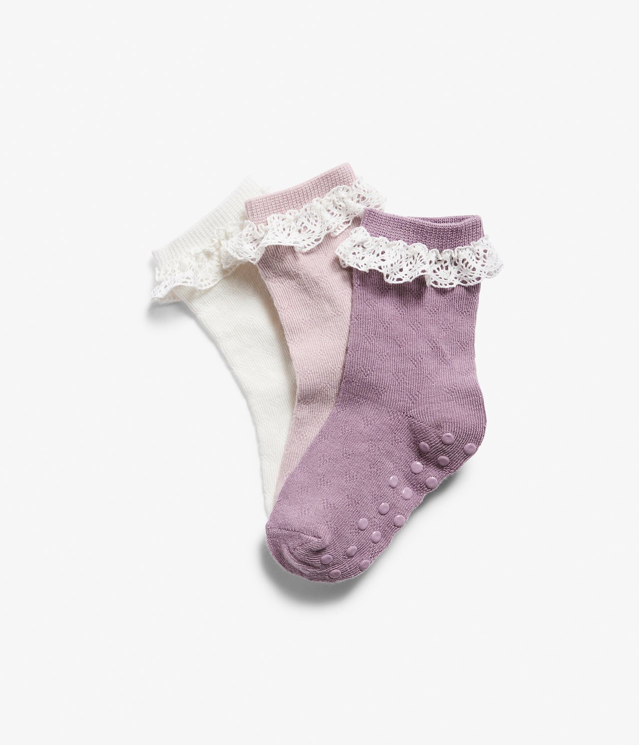 Heart patterned lace-top socks 3pk - Pink - 1