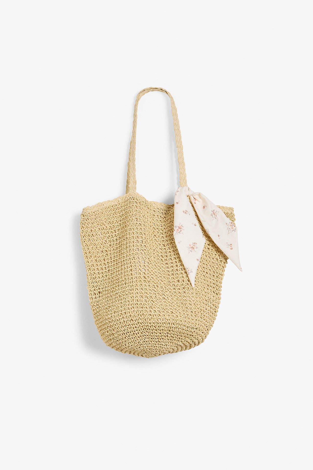 Women's straw bag with floral scarf - Beige - 2