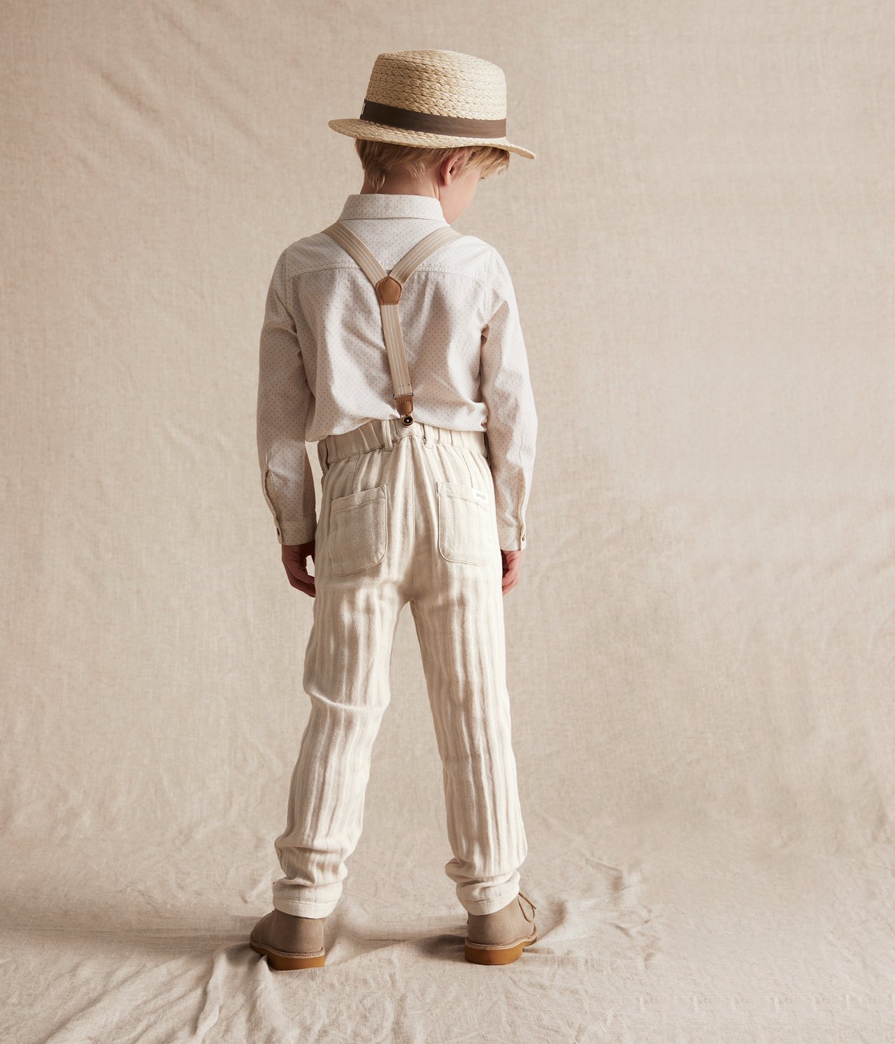 Herringbone dress-pants with braces - Off-white - 5