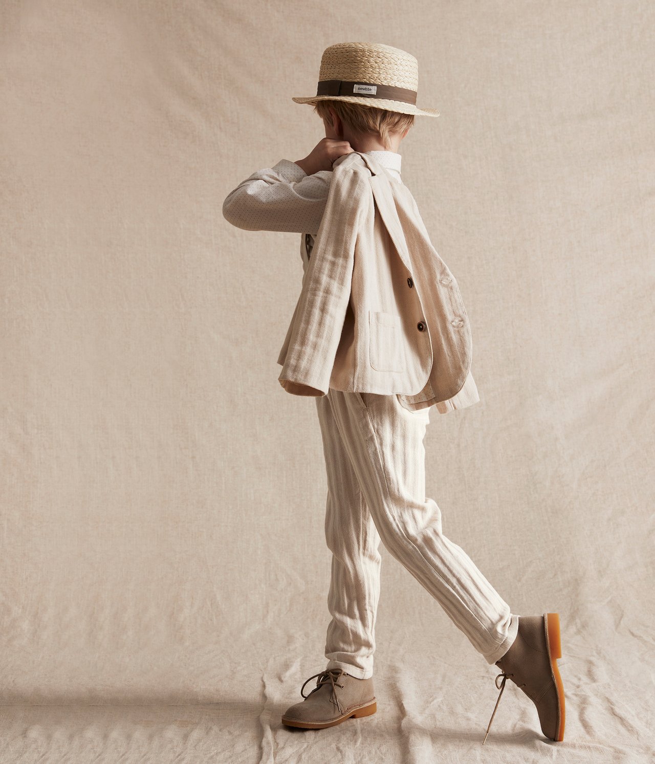 Herringbone dress-pants with braces - Off-white - 4