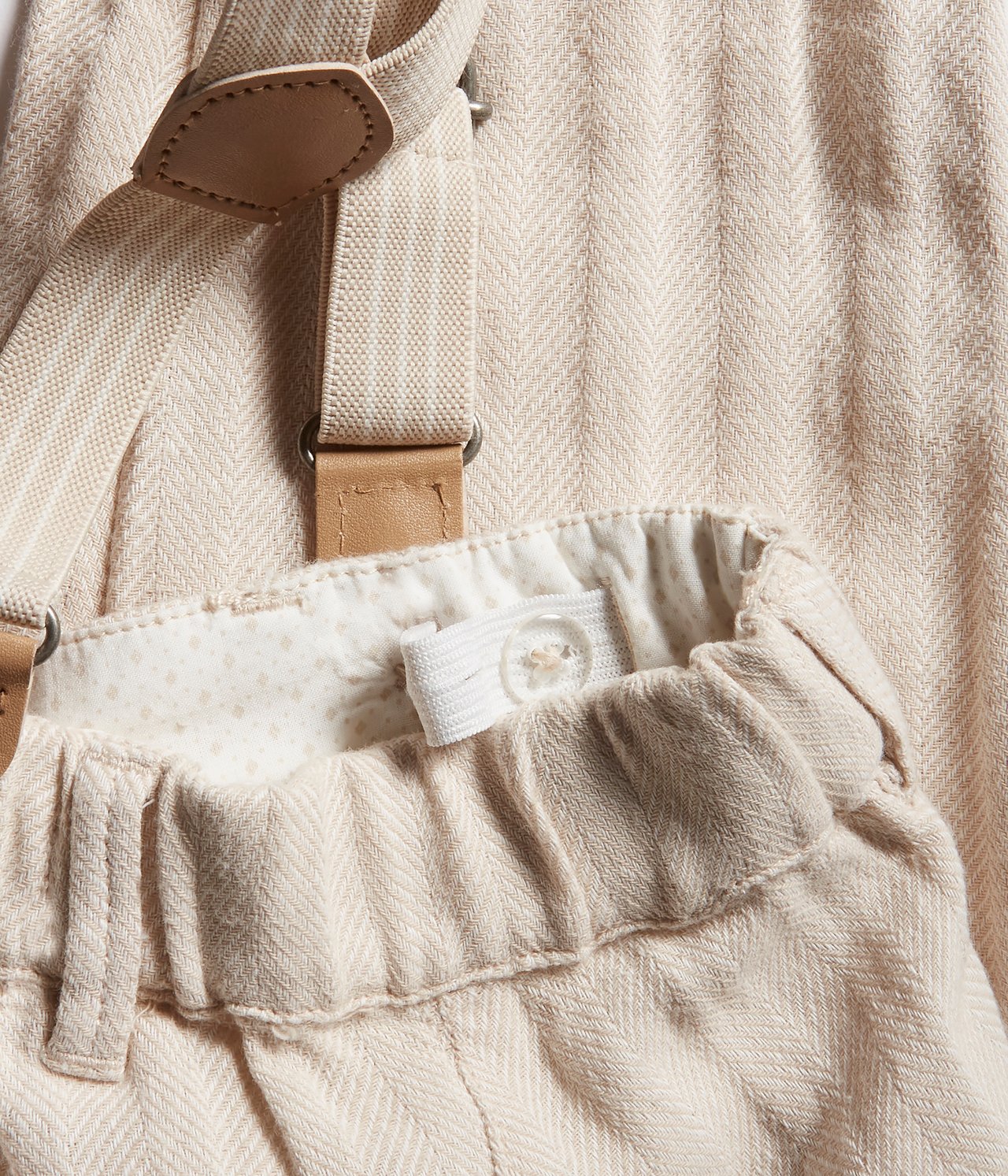 Herringbone dress-pants with braces - Off-white - 6