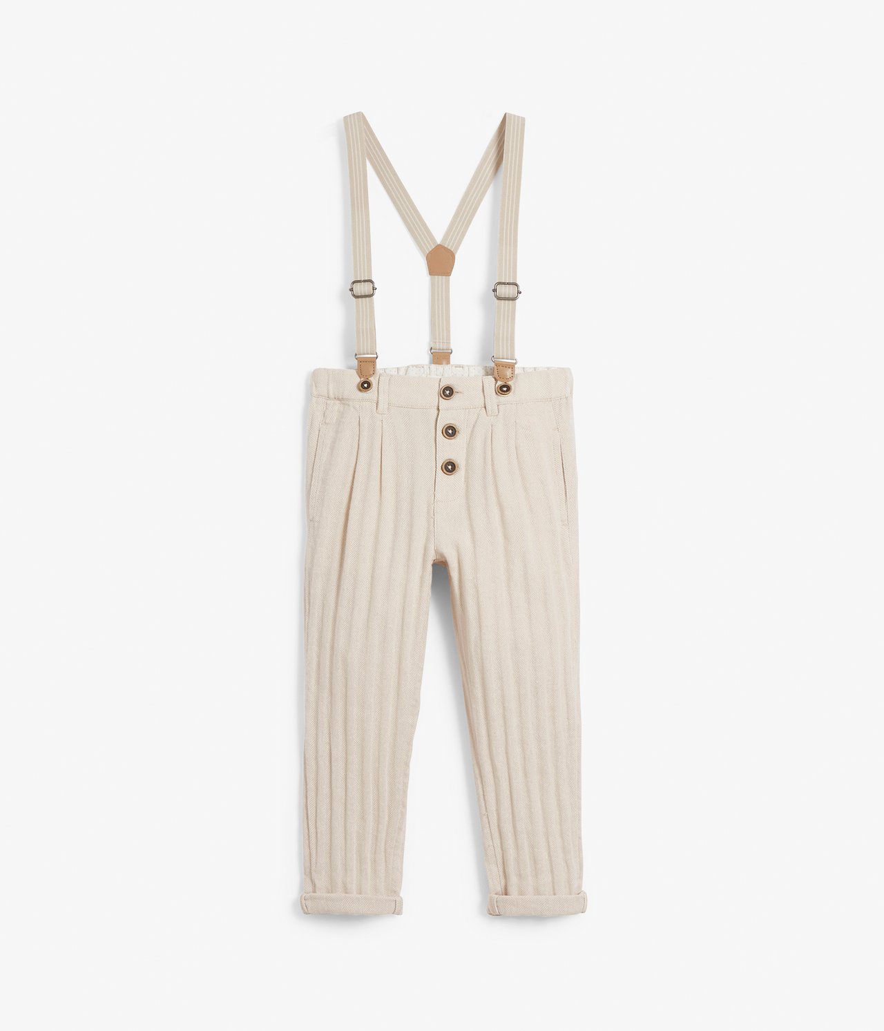 Herringbone dress-pants with braces - Off-white - 7