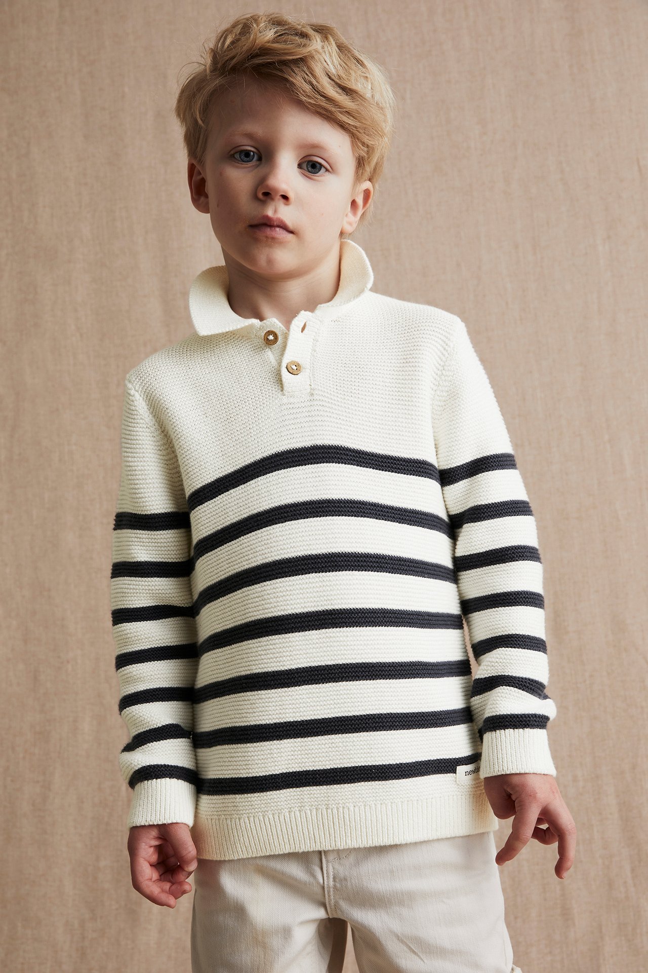 Gestreifter Strickpullover - Naturweiß - 1