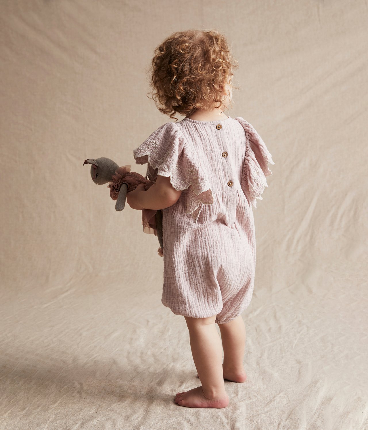 Crepe frill embroidered romper - Pink - 7