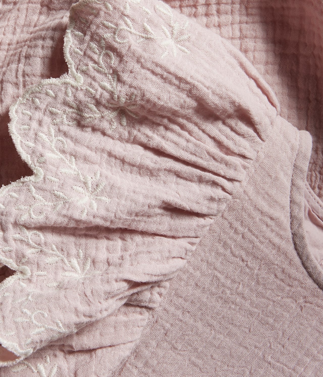 Crepe frill embroidered romper - Pink - 8