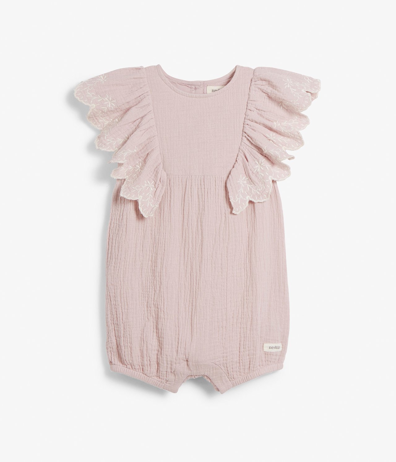 Crepe frill embroidered romper - Pink - 9
