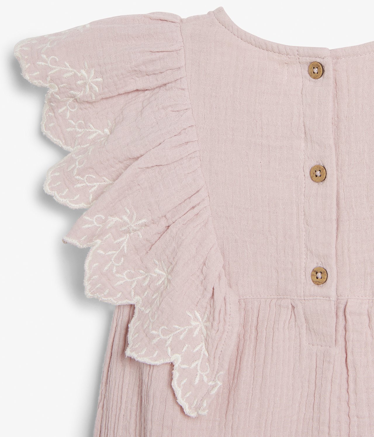 Crepe frill embroidered romper - Pink - 10