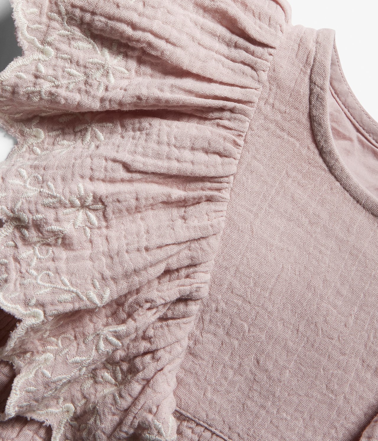 Crepe frill embroidered top - Pink - 1