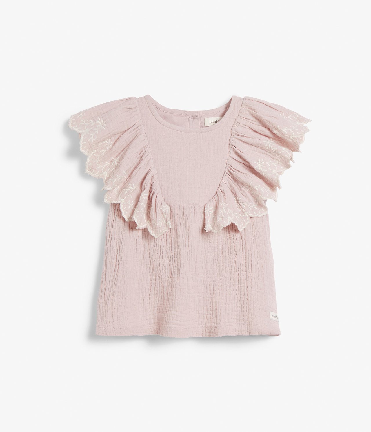 Crepe frill embroidered top - Pink - 2
