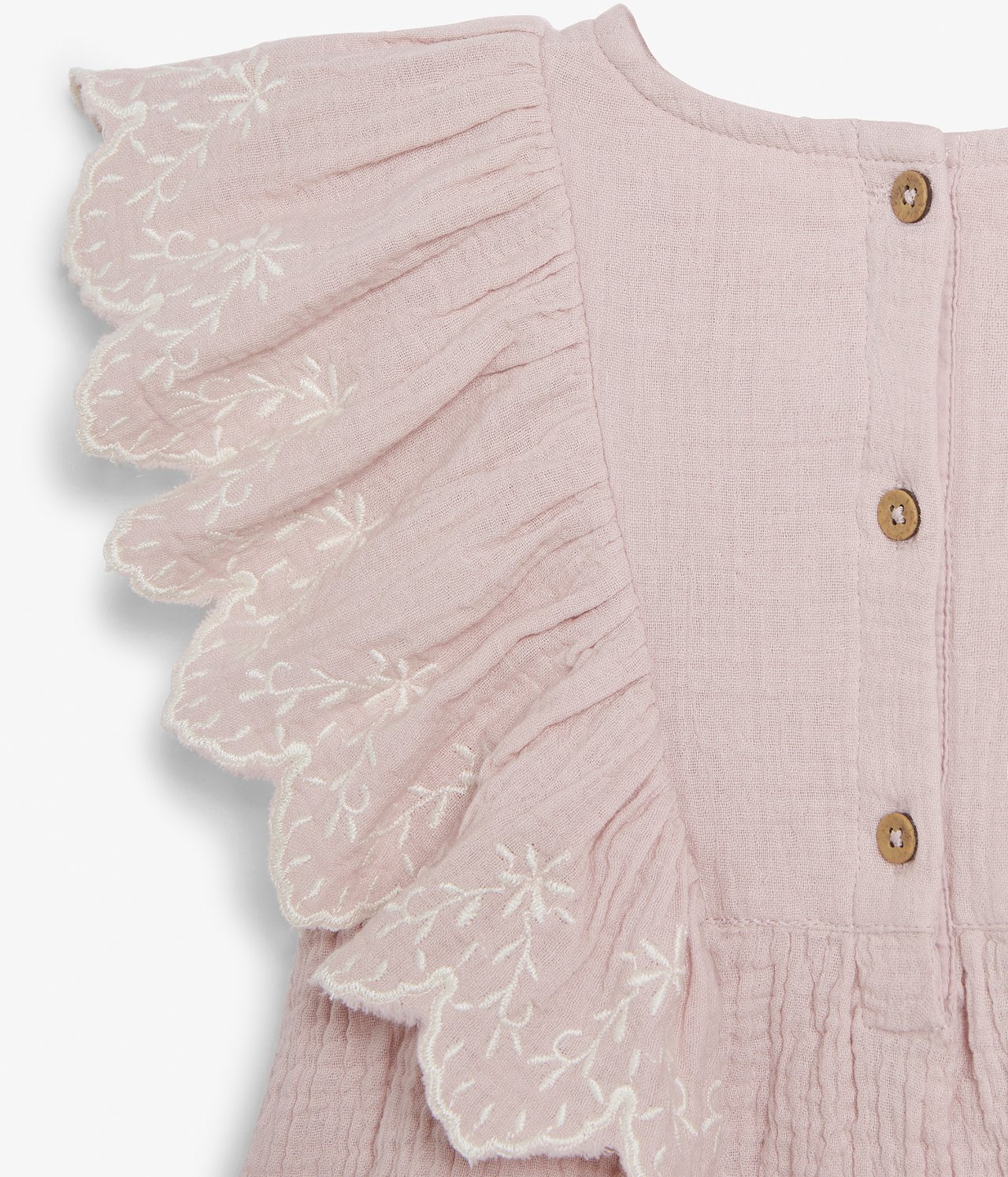 Crepe frill embroidered top - Pink - 3