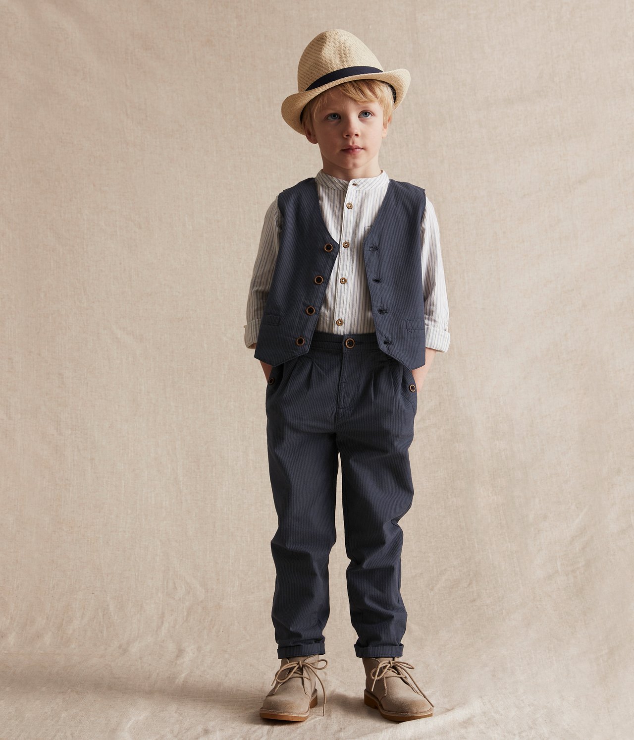 Pinstriped suspender pants - Blue - 2