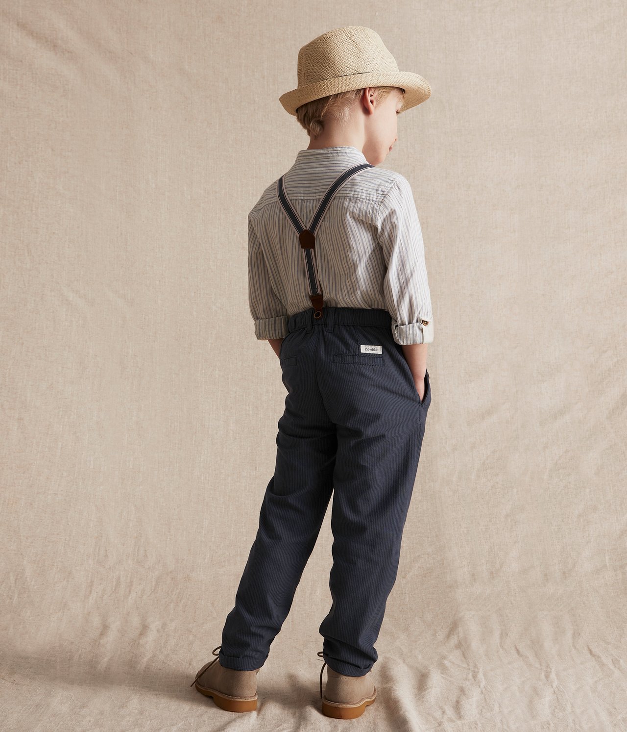 Pinstriped suspender pants - Blue - 3