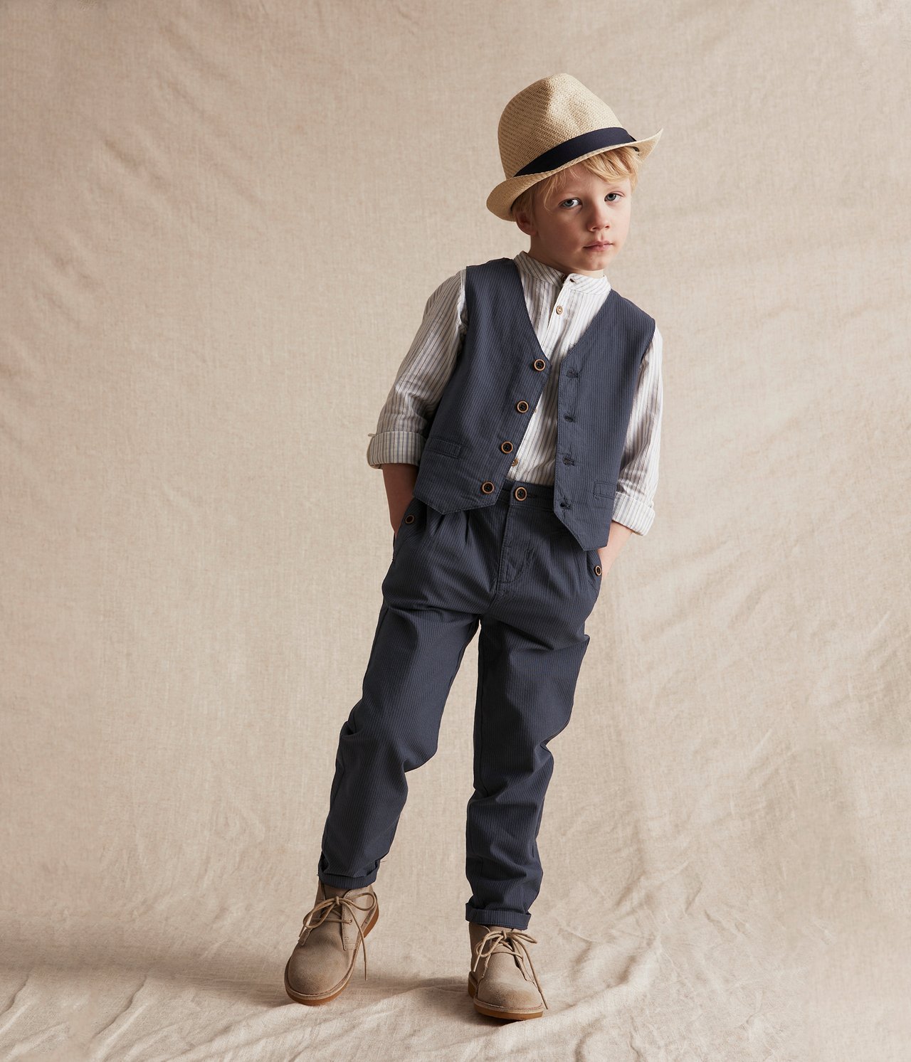 Pinstriped suspender pants - Blue - 1