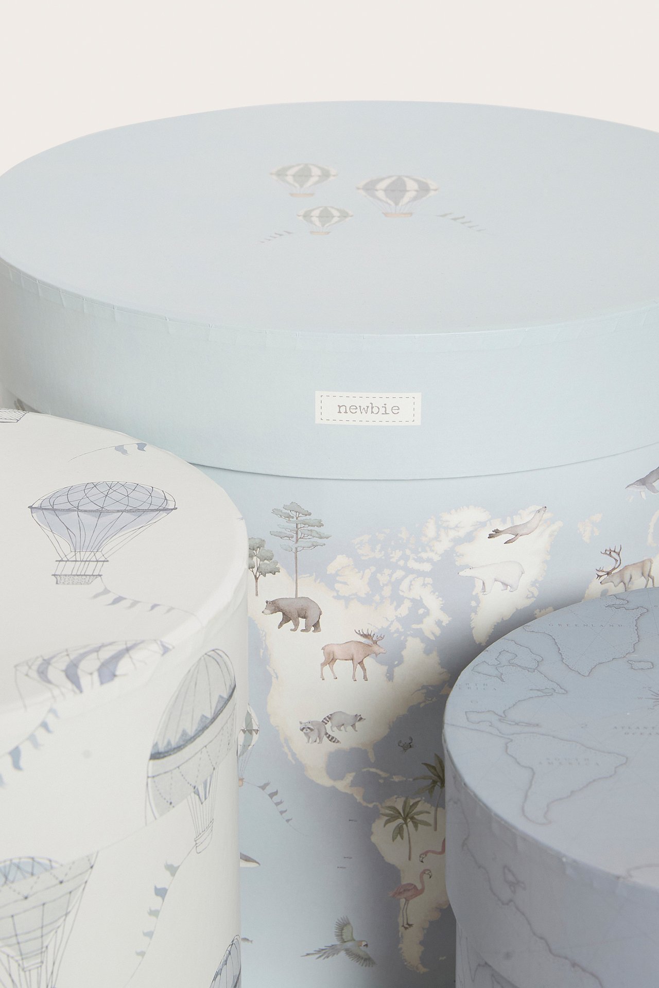 3er-Pack runde Papierboxen mit Weltkartenmuster