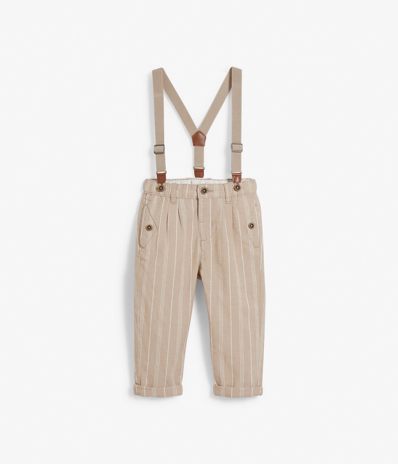 Pinstripe suspender pants - Beige - 2