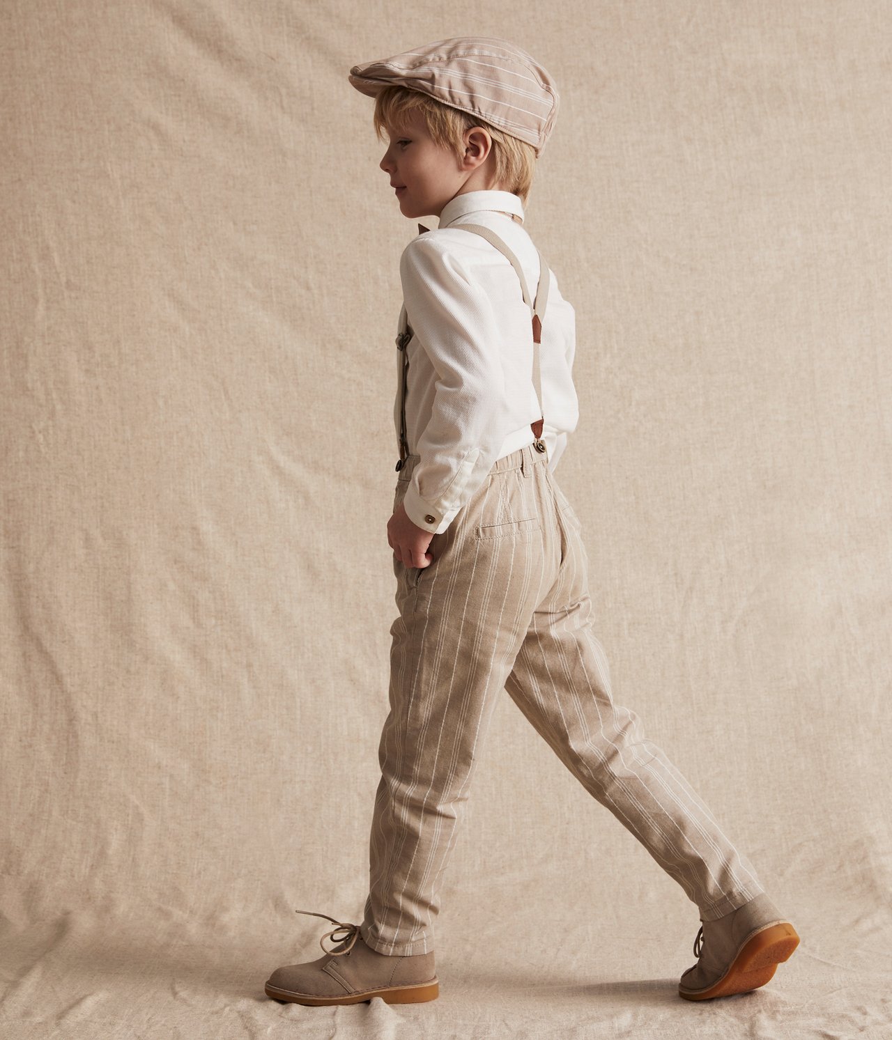 Pinstripe suspender pants - Beige - 2