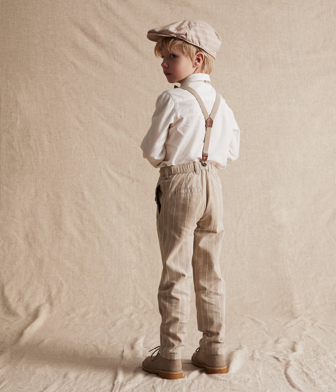 Pinstripe suspender pants - Beige - 3
