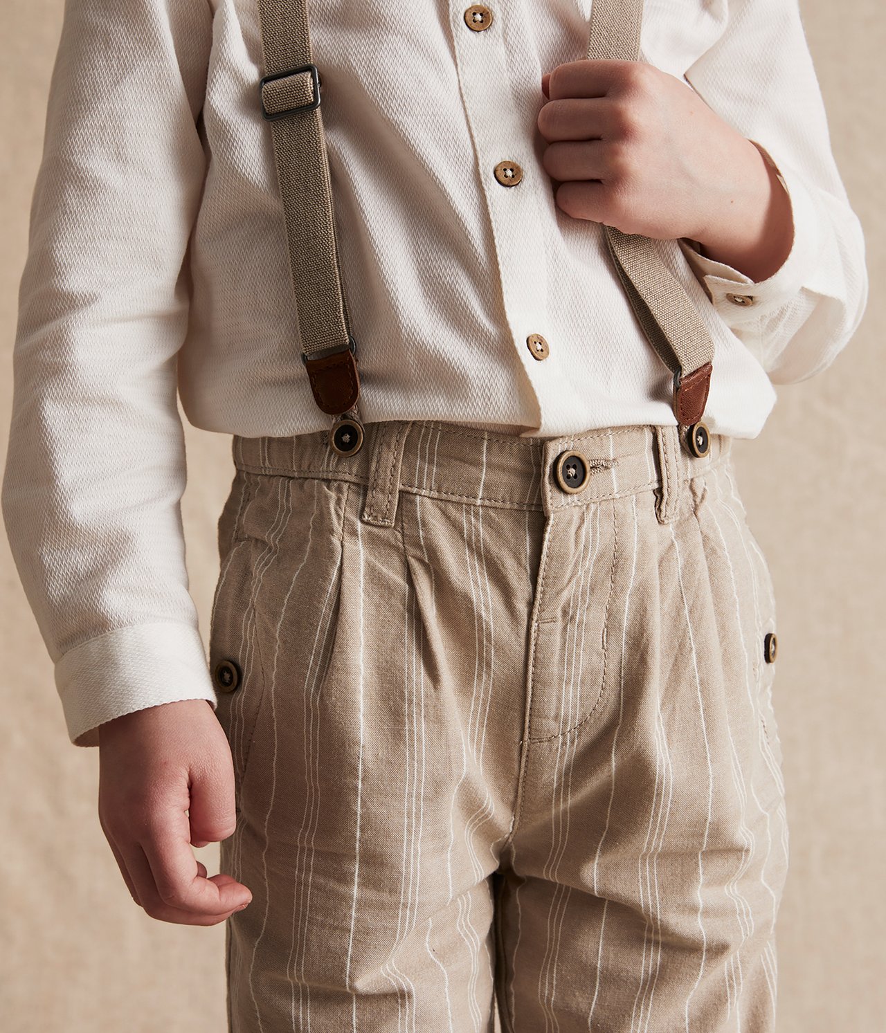 Pinstripe suspender pants - Beige - 4