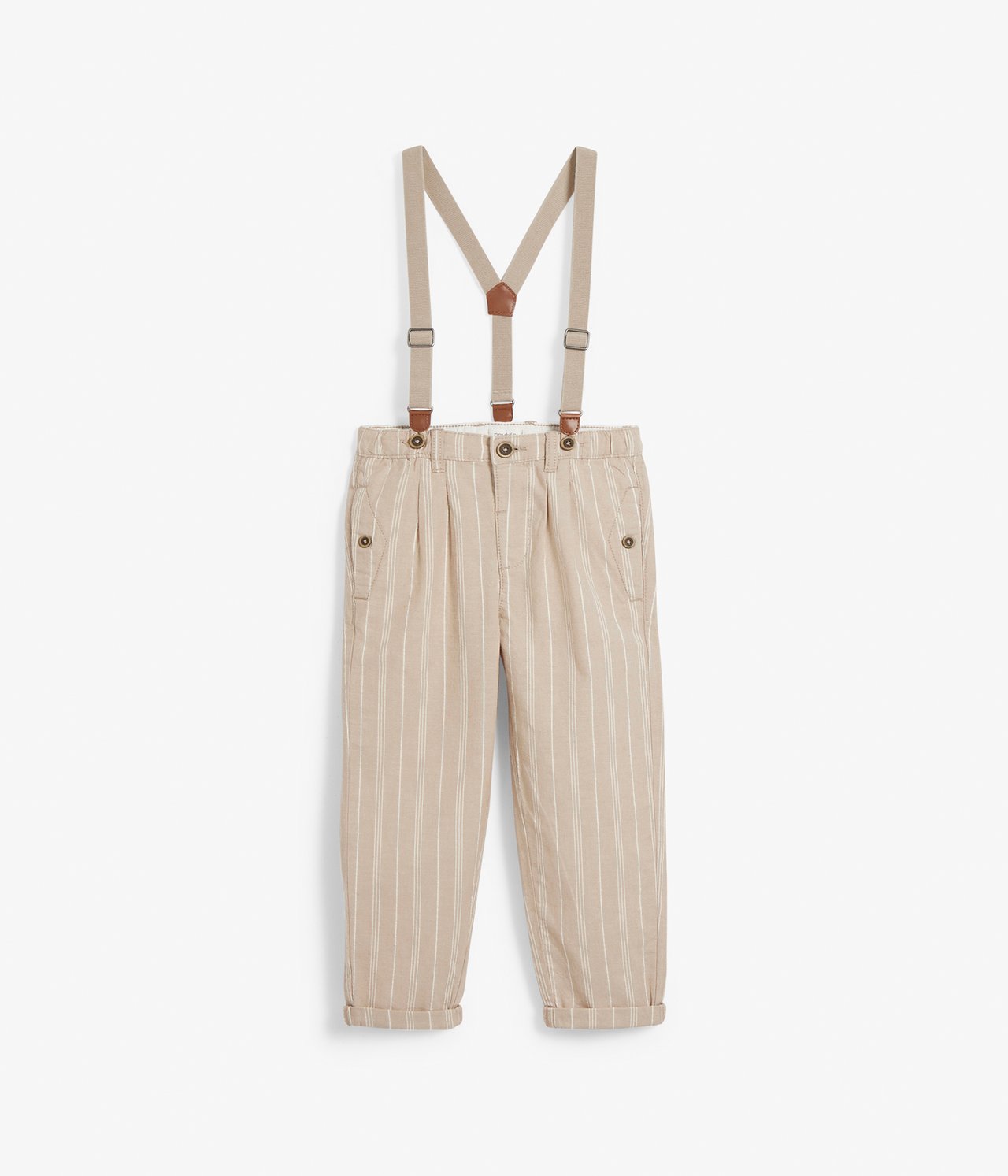 Pinstripe suspender pants - Beige - 6