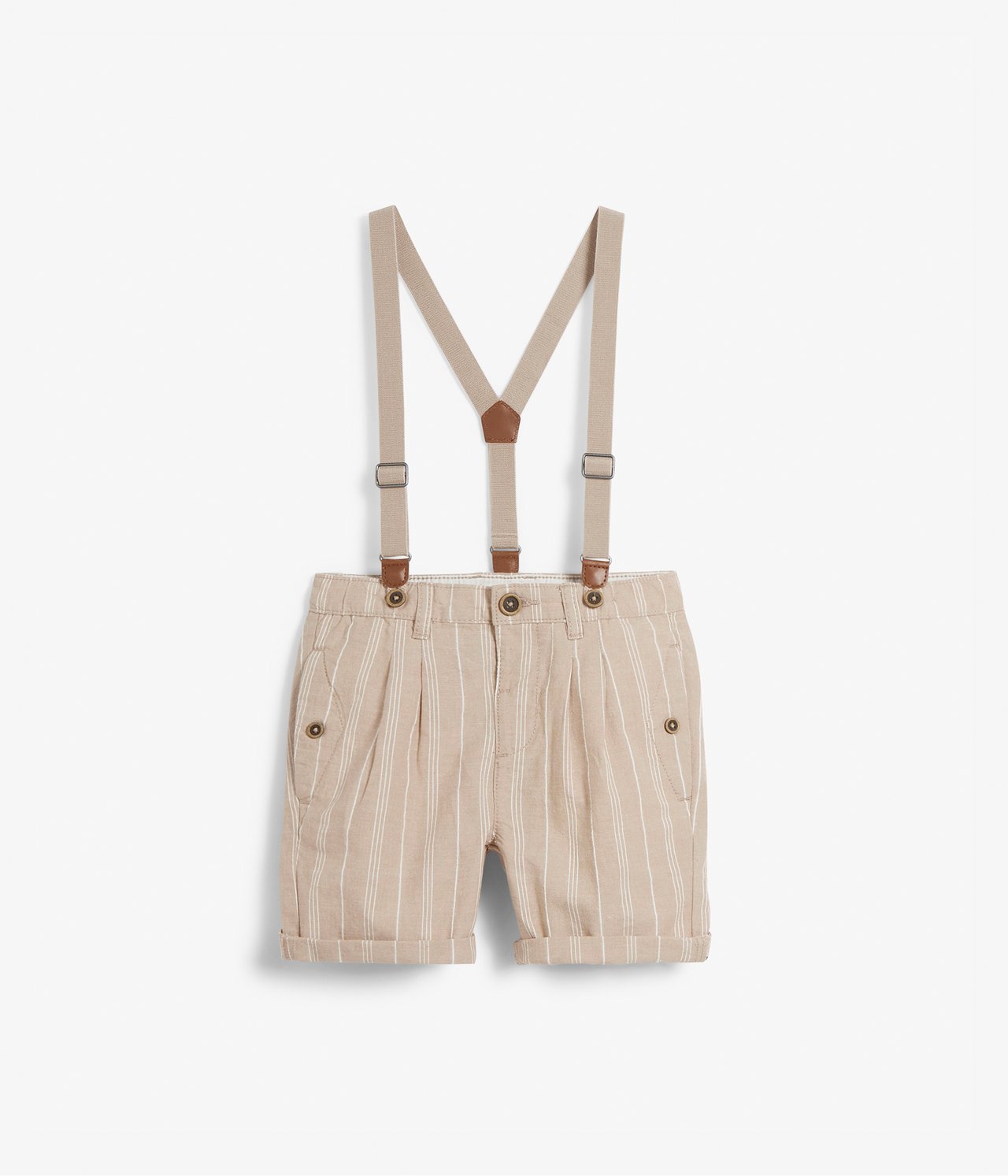 Pinstriped suspender shorts - Beige - 7