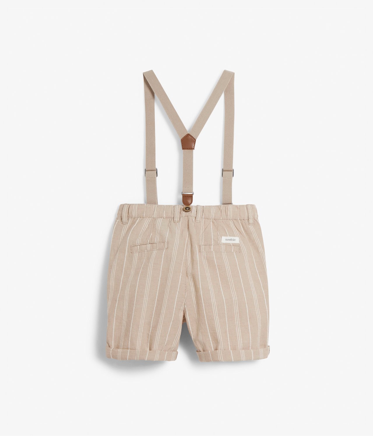 Pinstriped suspender shorts - Beige - 8