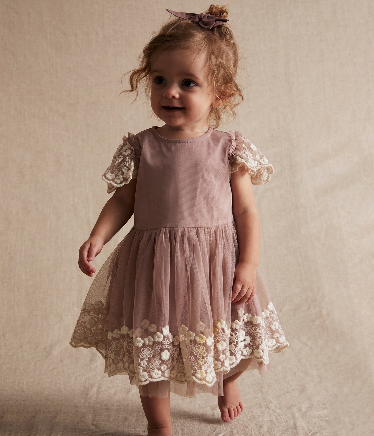 Floral embroidery tulle dress - Pink - 3