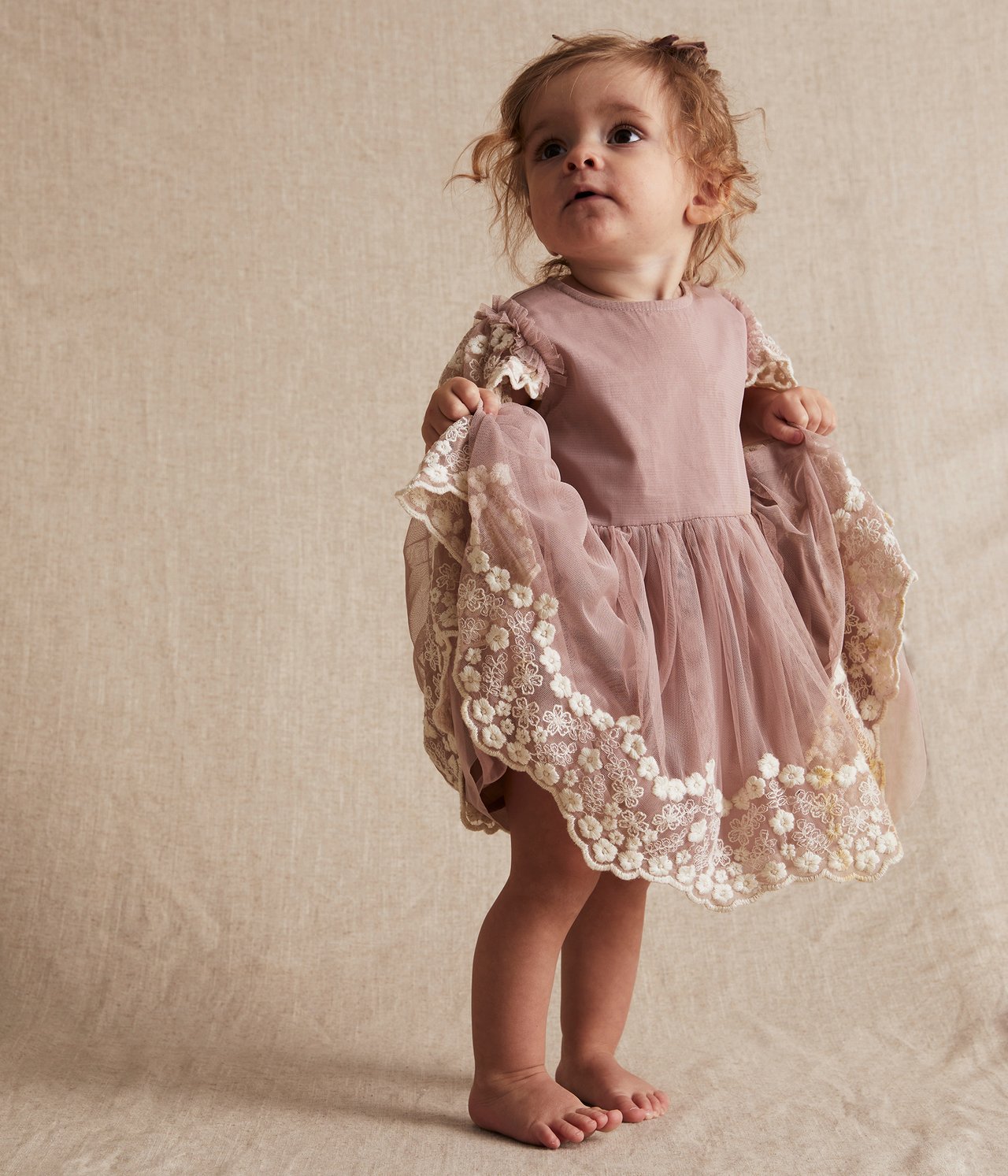 Floral embroidery tulle dress - Pink - 4