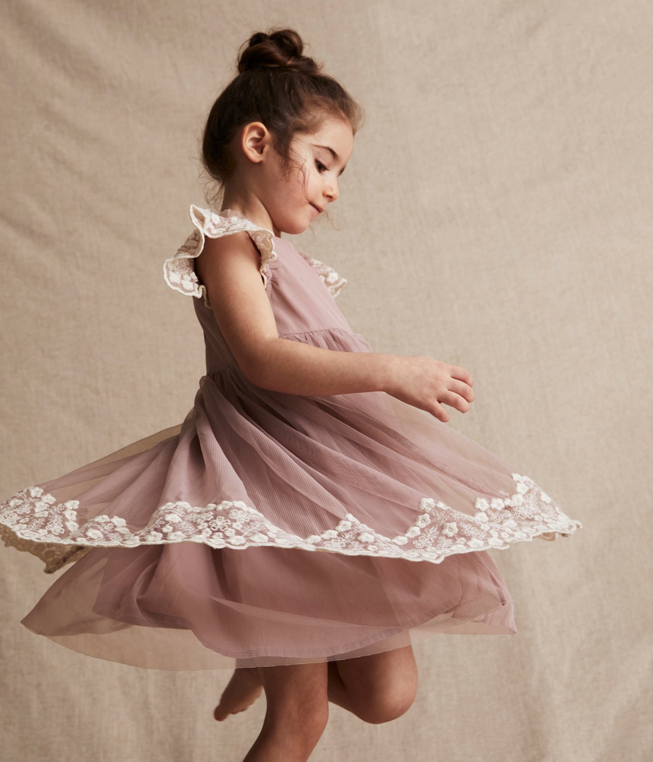 Tüllkleid mit Blumenstickerei - Rosa - 3