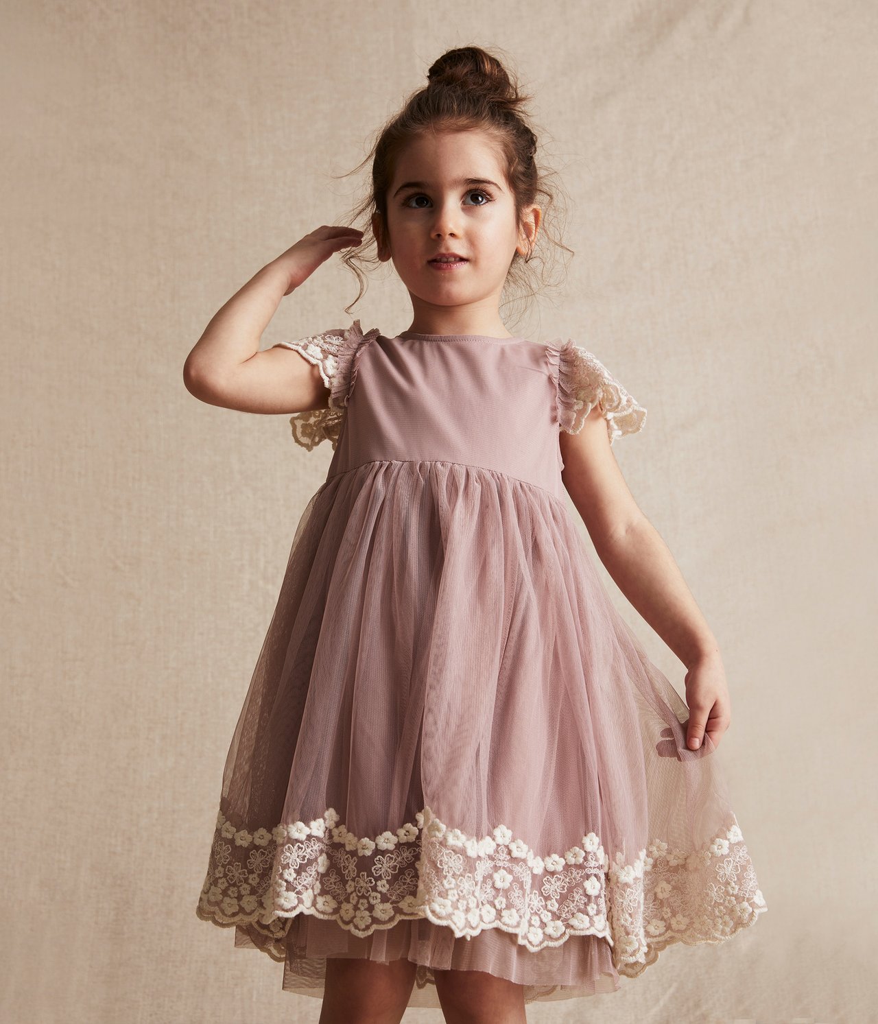 Tüllkleid mit Blumenstickerei - Rosa - 4