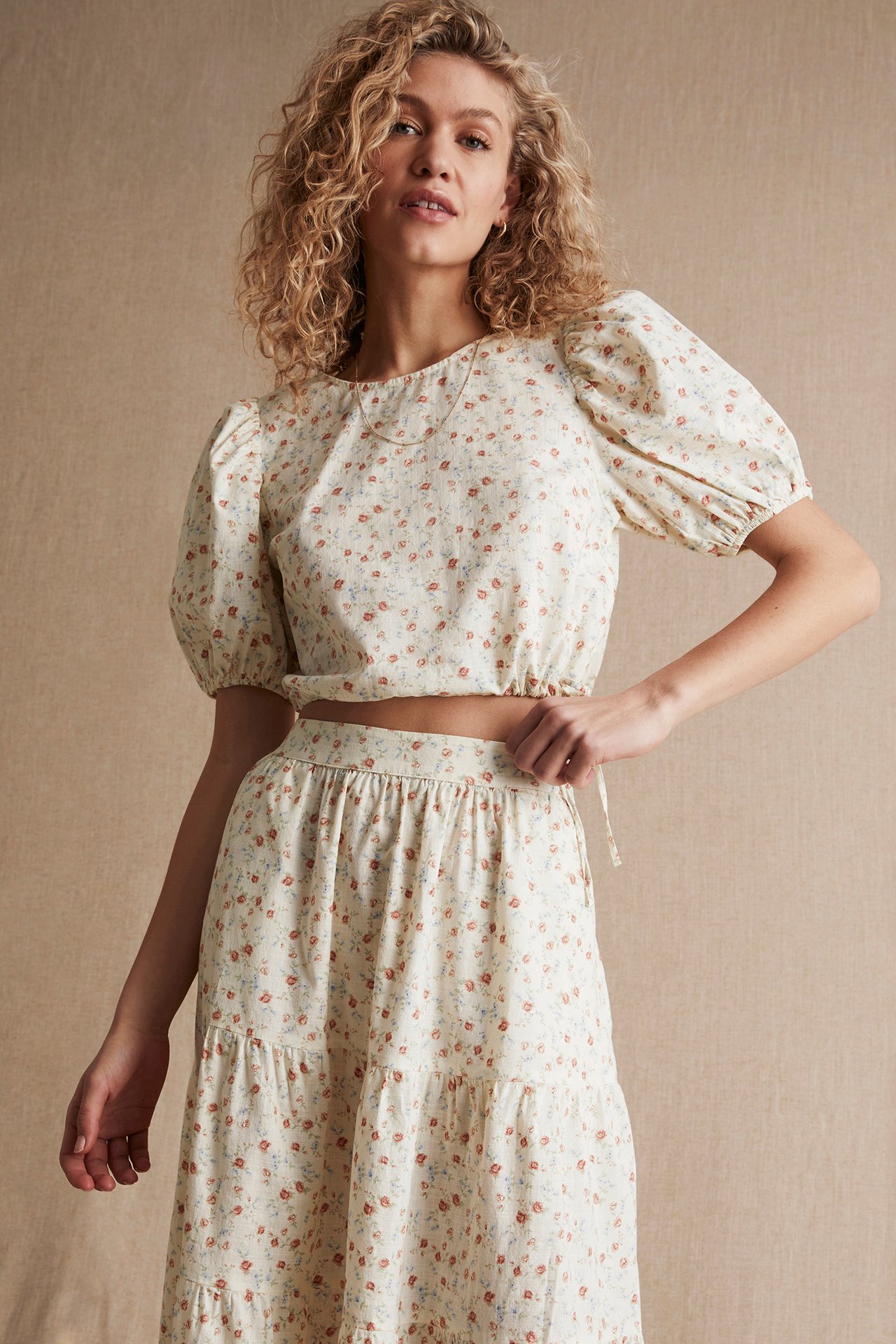 Women's floral drawstring blouse - Off-white - 181cm / Storlek: S - 3
