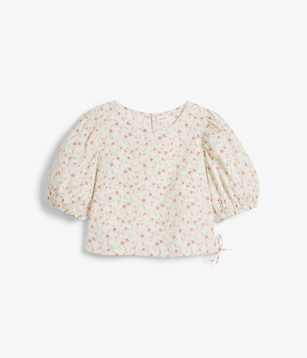 Women's floral drawstring blouse - Off-white - 8