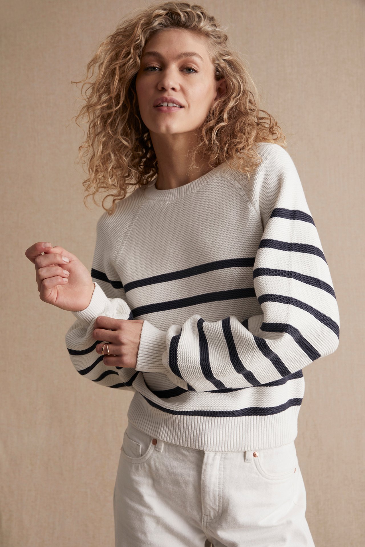 Women's striped knitted sweater - Off-white - 181cm / Storlek: S - 3