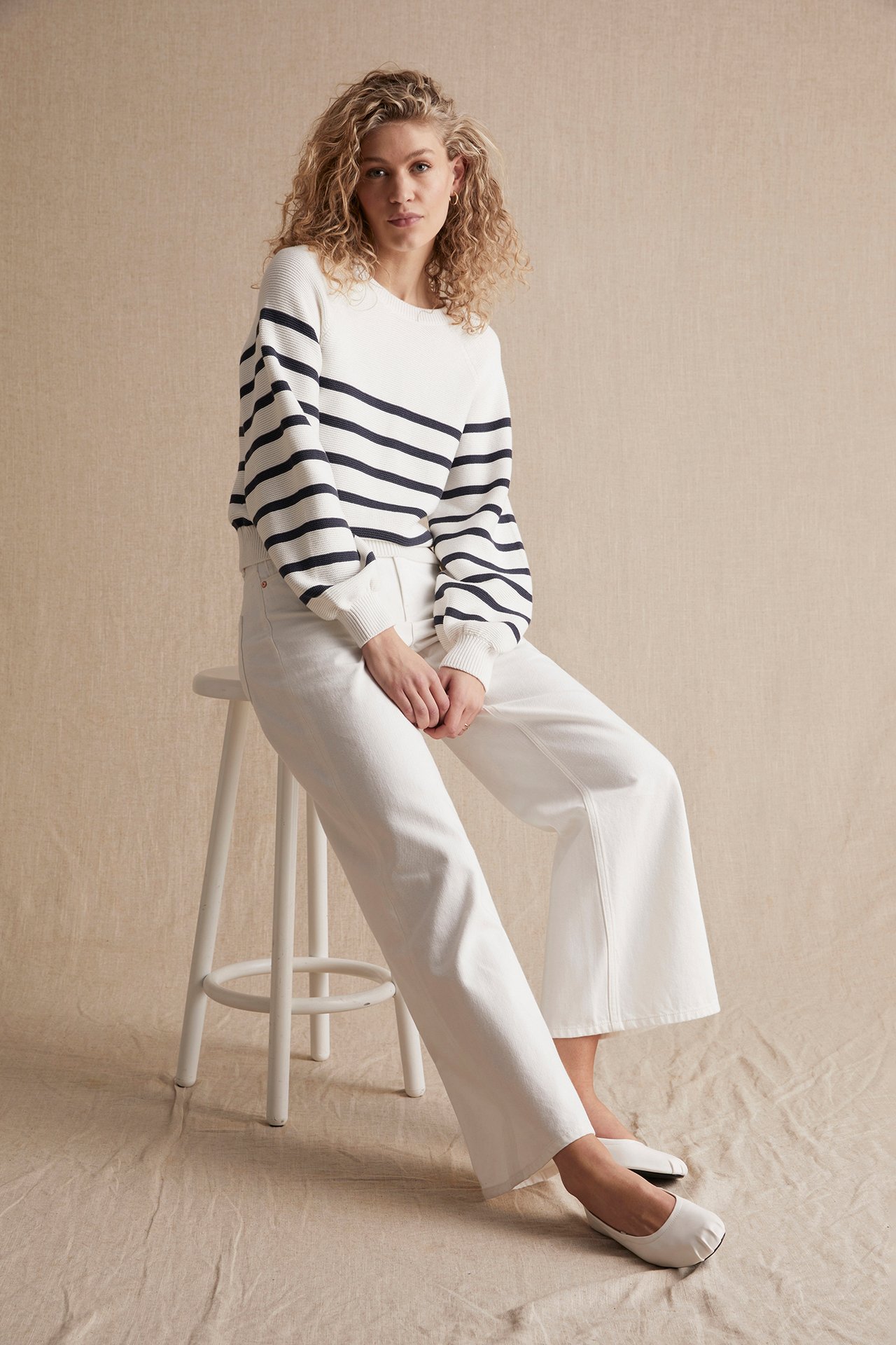 Women's striped knitted sweater - Off-white - 181cm / Storlek: S - 2