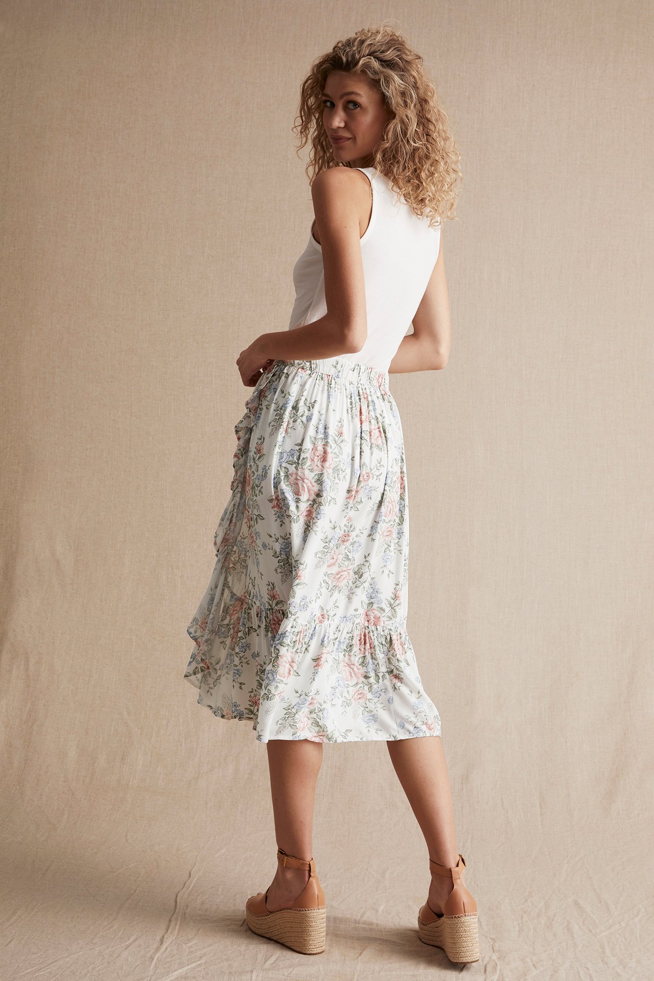 Women's floral wrap skirt - Off-white - 181cm / Storlek: S - 4