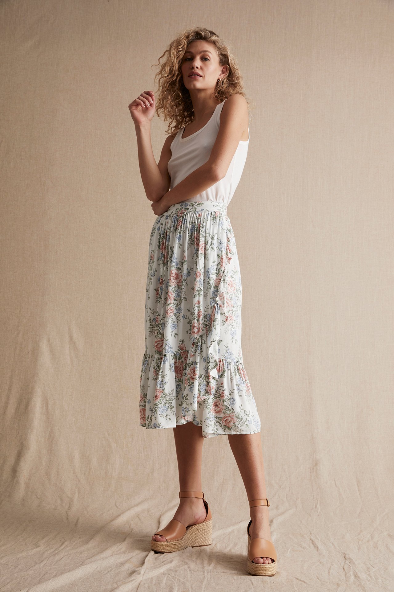 Women's floral wrap skirt - Off-white - 181cm / Storlek: S - 2