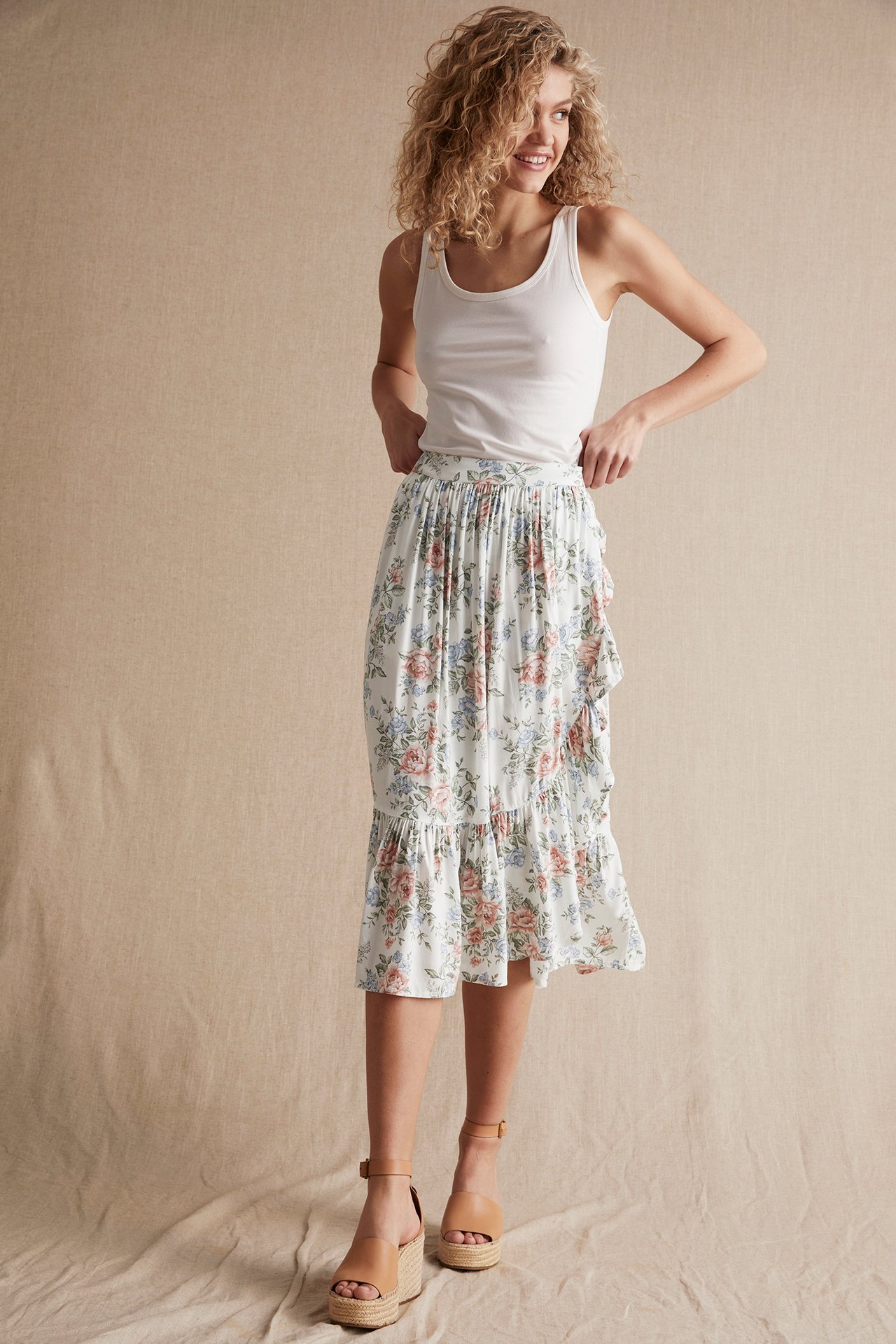 Women's floral wrap skirt - Off-white - 181cm / Storlek: S - 3