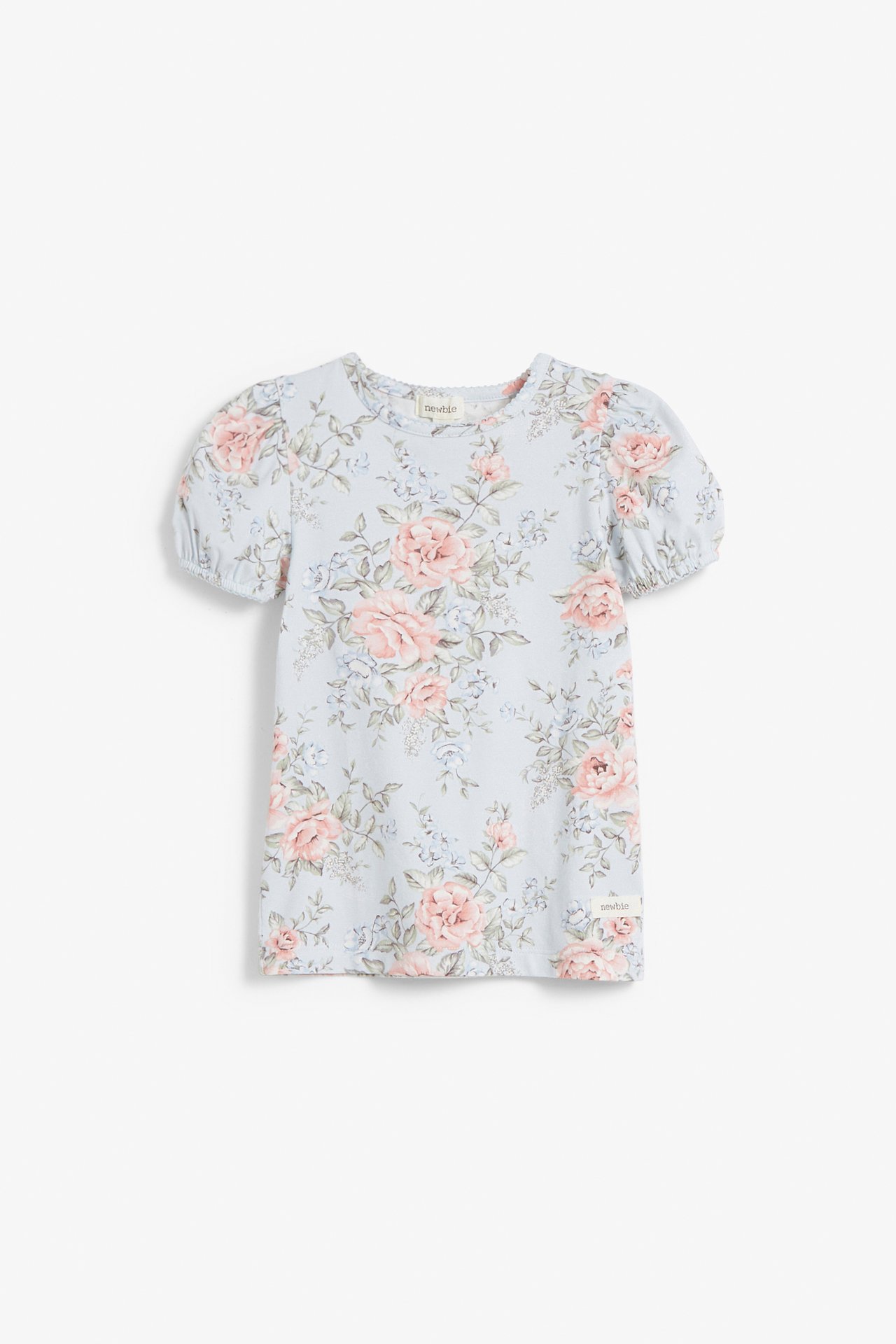 Oberteil mit Blumenmuster und kurzen Puffärmeln - Hellblau  - 2