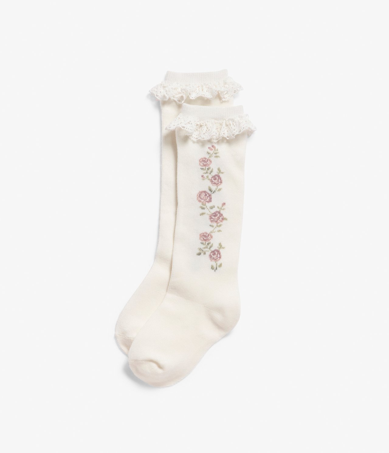 Kniestrümpfe mit Blumenranke - Lila - 1