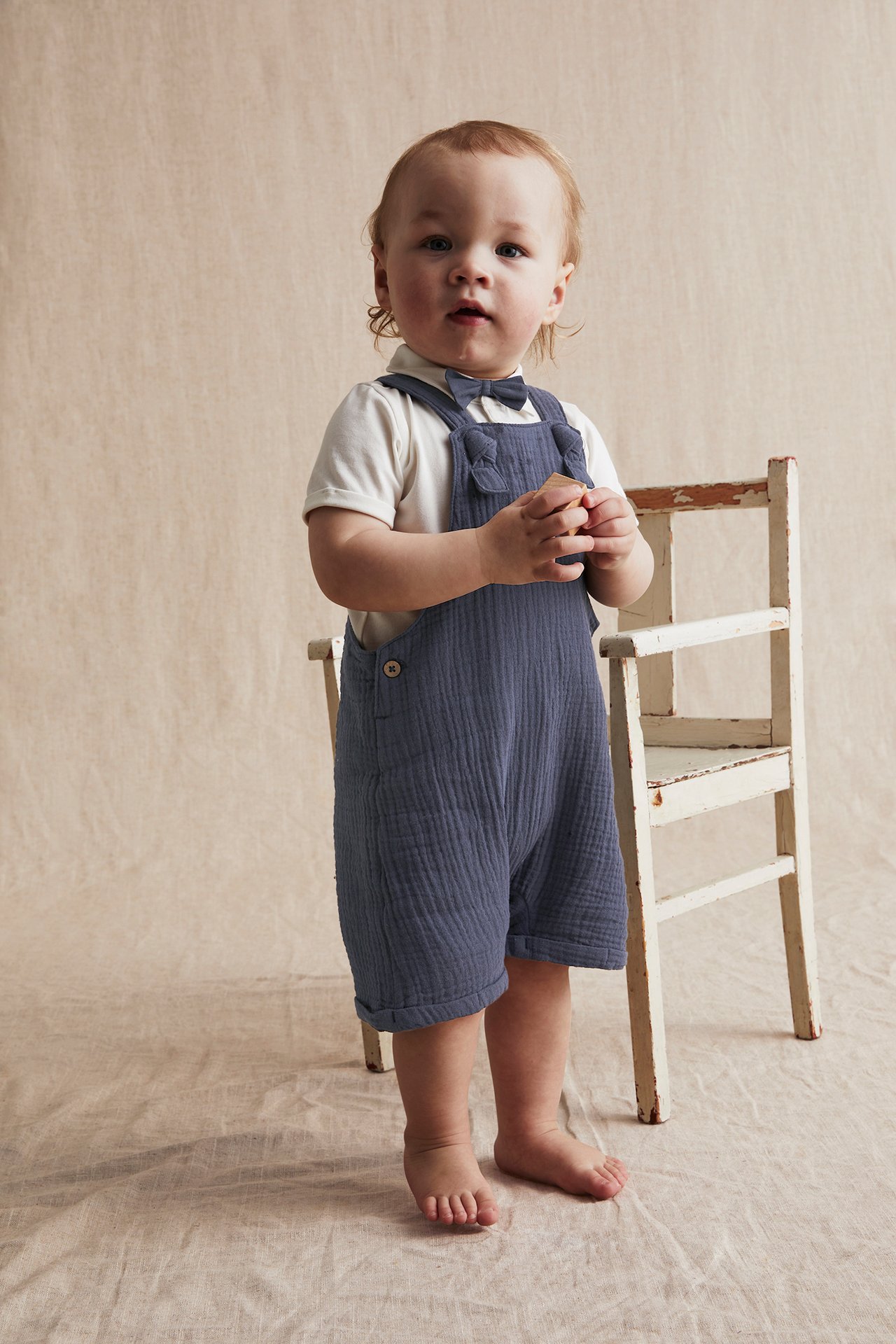 Cotton crepe suspender shorts - Dark blue - 3