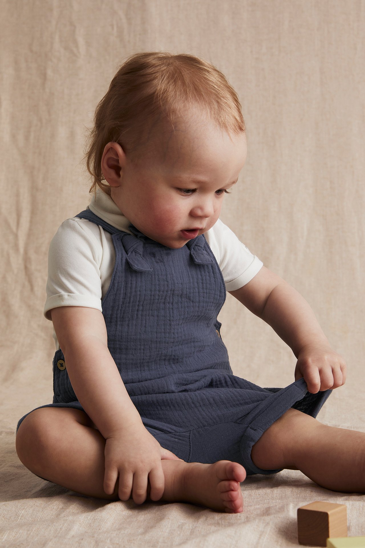 Cotton crepe suspender shorts - Dark blue - 1