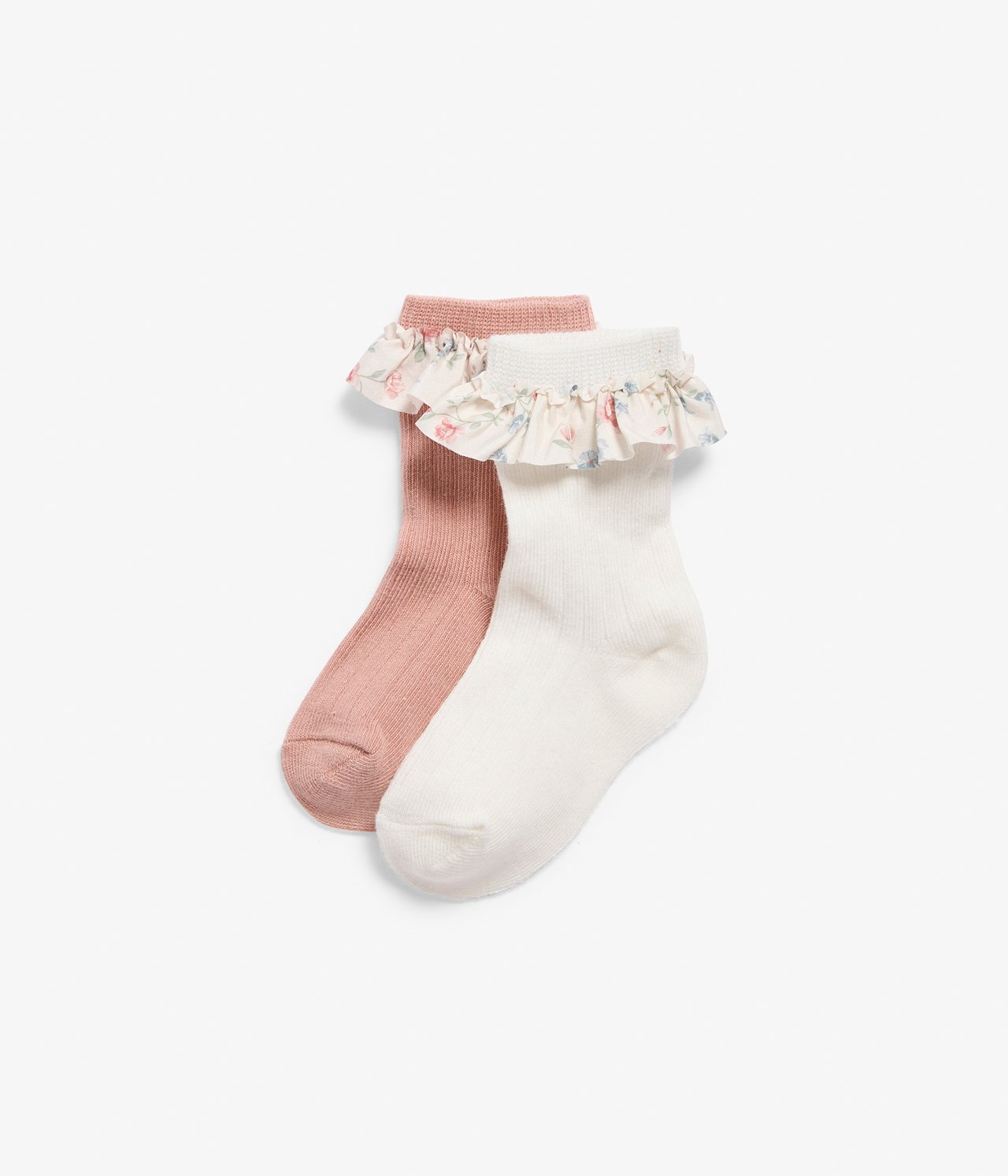 2er-Pack Socken mit Blumenmuster und Rüschen - Naturweiß - 1